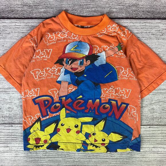 Vintage 1990s Pokemon Pikachu & Ash All Over Print T-shirt - Picture 1 of 7